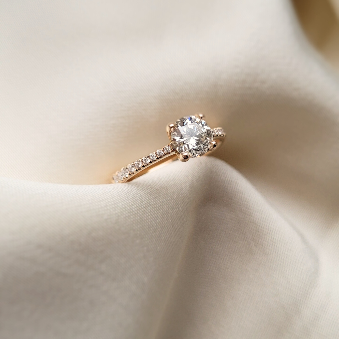 Bespoke Diamond Solitaire Tapered Pavé Ring